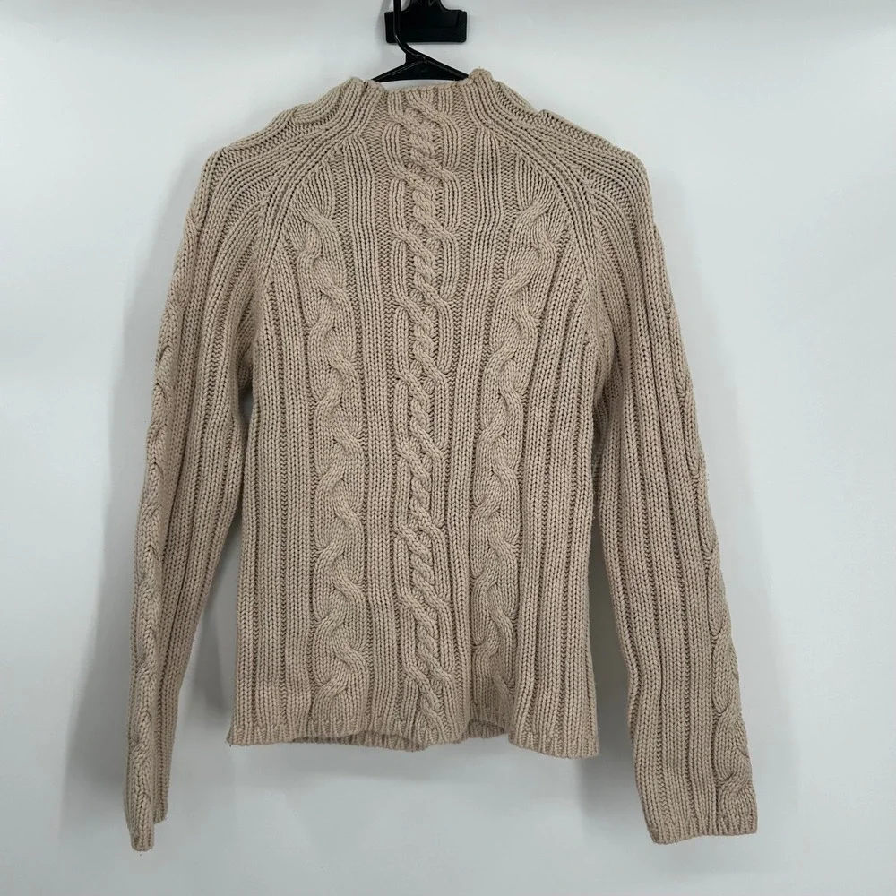 Express Womens Taupe Brown Metallic Shimmer Mock Neck Cropped Sweater Small 0880